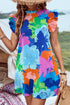 Bold Floral Flutter Sleeve Shift Mini Dress with Pockets